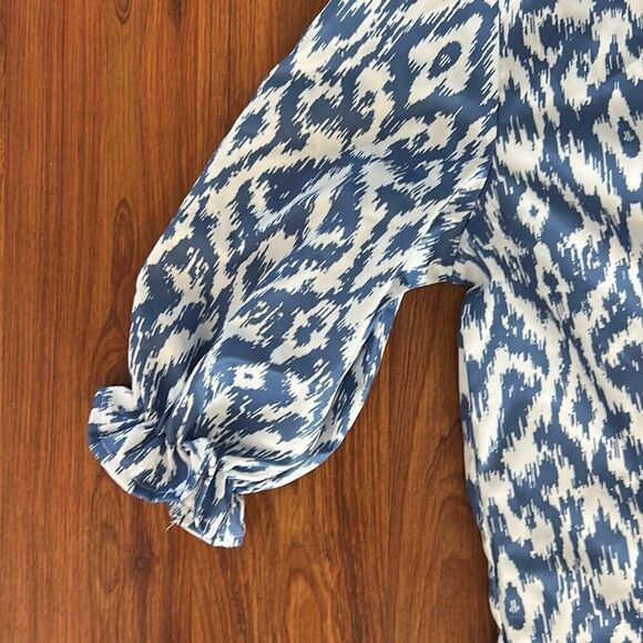 Farmhouse chic blue print short sleeve maxi dress with tassel size small - Picture 3 of 7